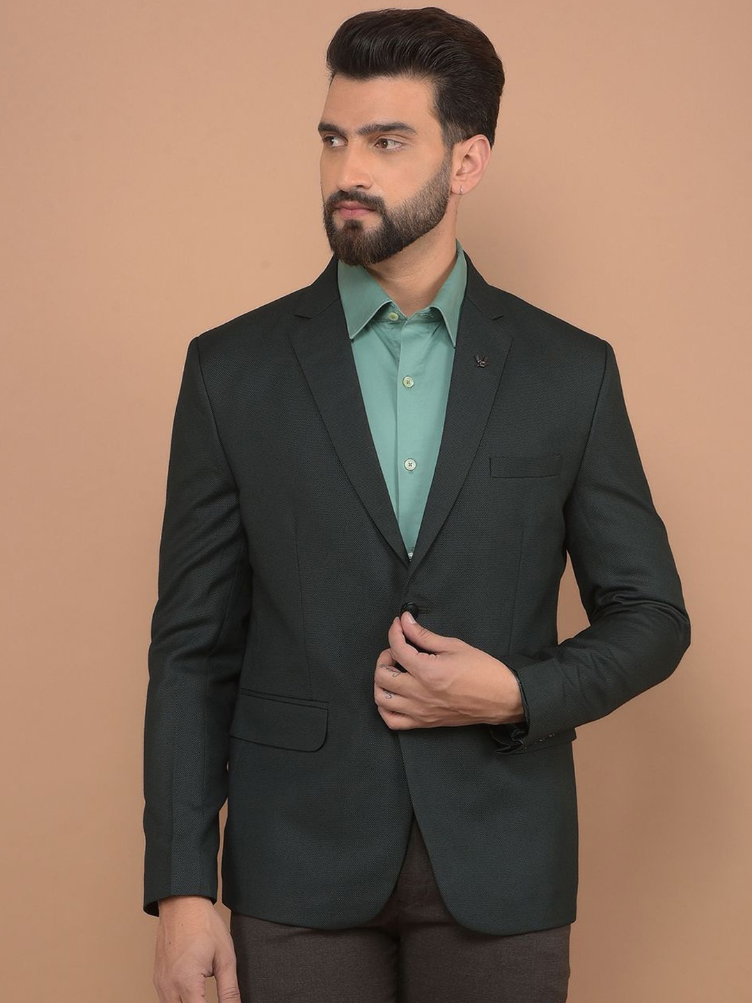 

Canary London Self Design Slim-Fit Single Breasted Formal Blazer, Green