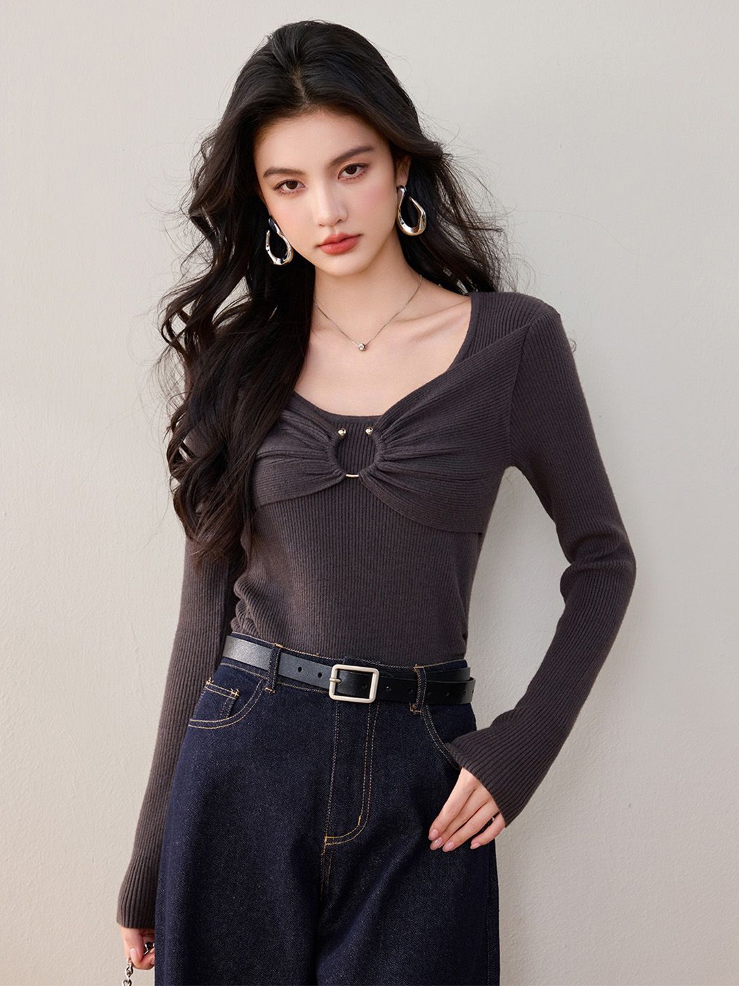 

JC Collection Women Round Neck Ribbed Pullover, Black