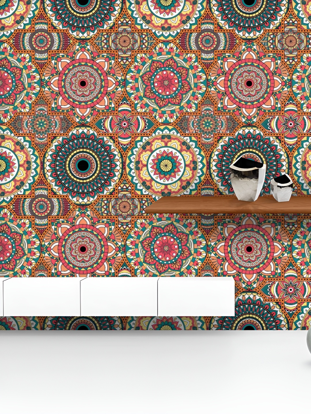 

ArtzFolio Printed UV-Resistant Anti-Bacterial Vintage Arabic Indian Motifs Peel & Stick Wallpaper, Multi