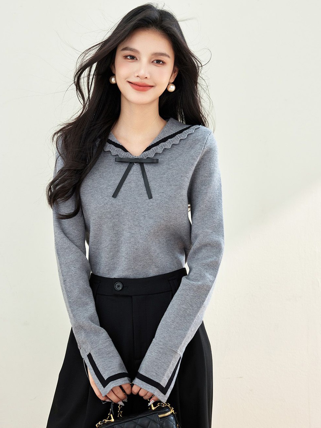 

JC Collection Women V-Neck Pullover, Grey
