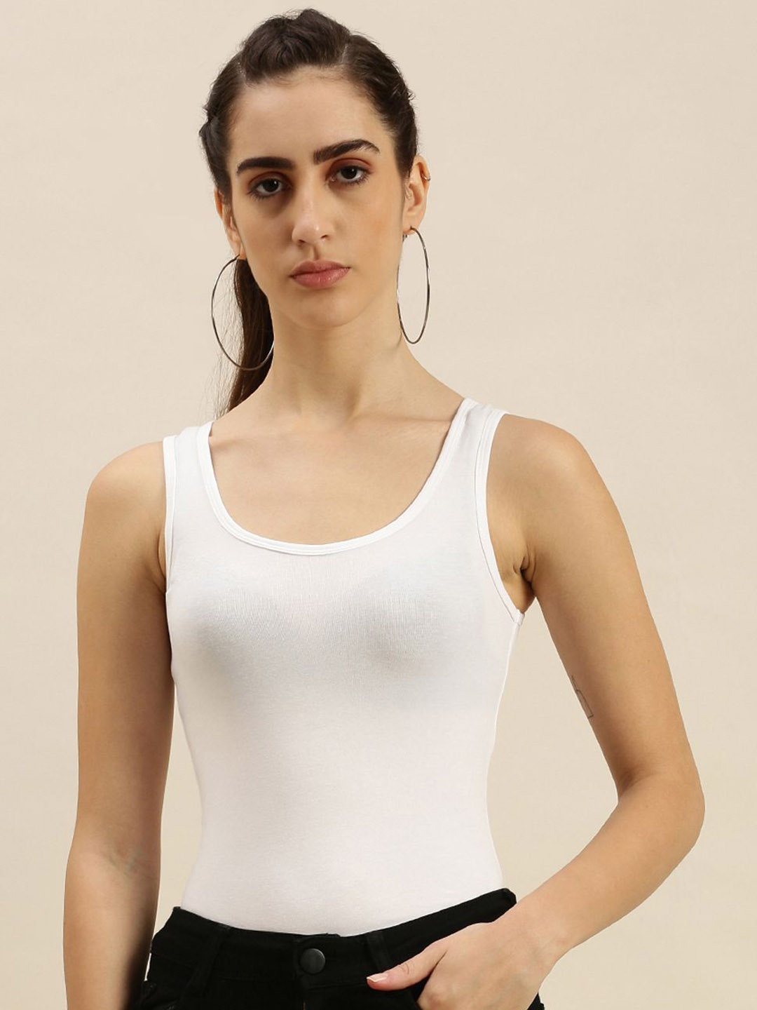 

De Moza Pack Of 3 Women Cotton Sports Camisoles, Off white