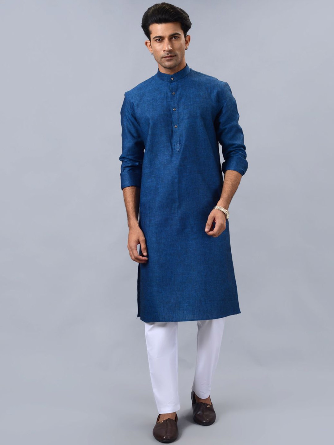 

azania Mandarin Collar Straight Kurta With Pyjamas, Blue