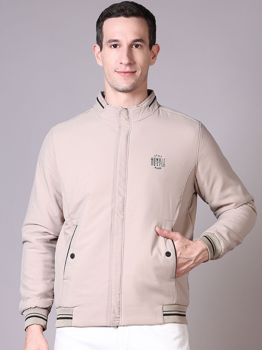 

V-Mart Men Bomber Jacket, Cream