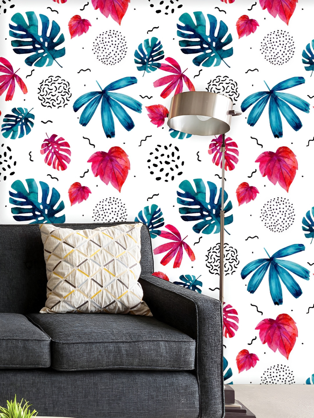 

ArtzFolio Printed UV-Resistant Anti-Bacterial Watercolor Exotic Leaves Peel & Stick Wallpaper, Multi