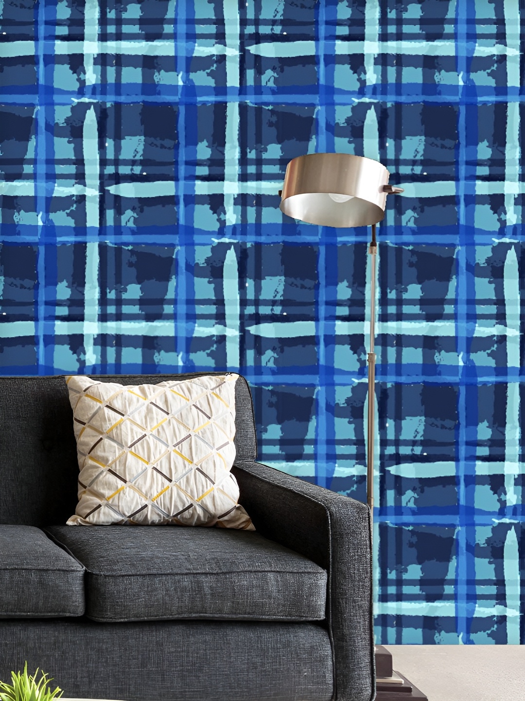 

ArtzFolio Printed UV-Resistant Anti-Bacterial Plaid Hand Painted Grunge Peel & Stick Wallpaper, Multi