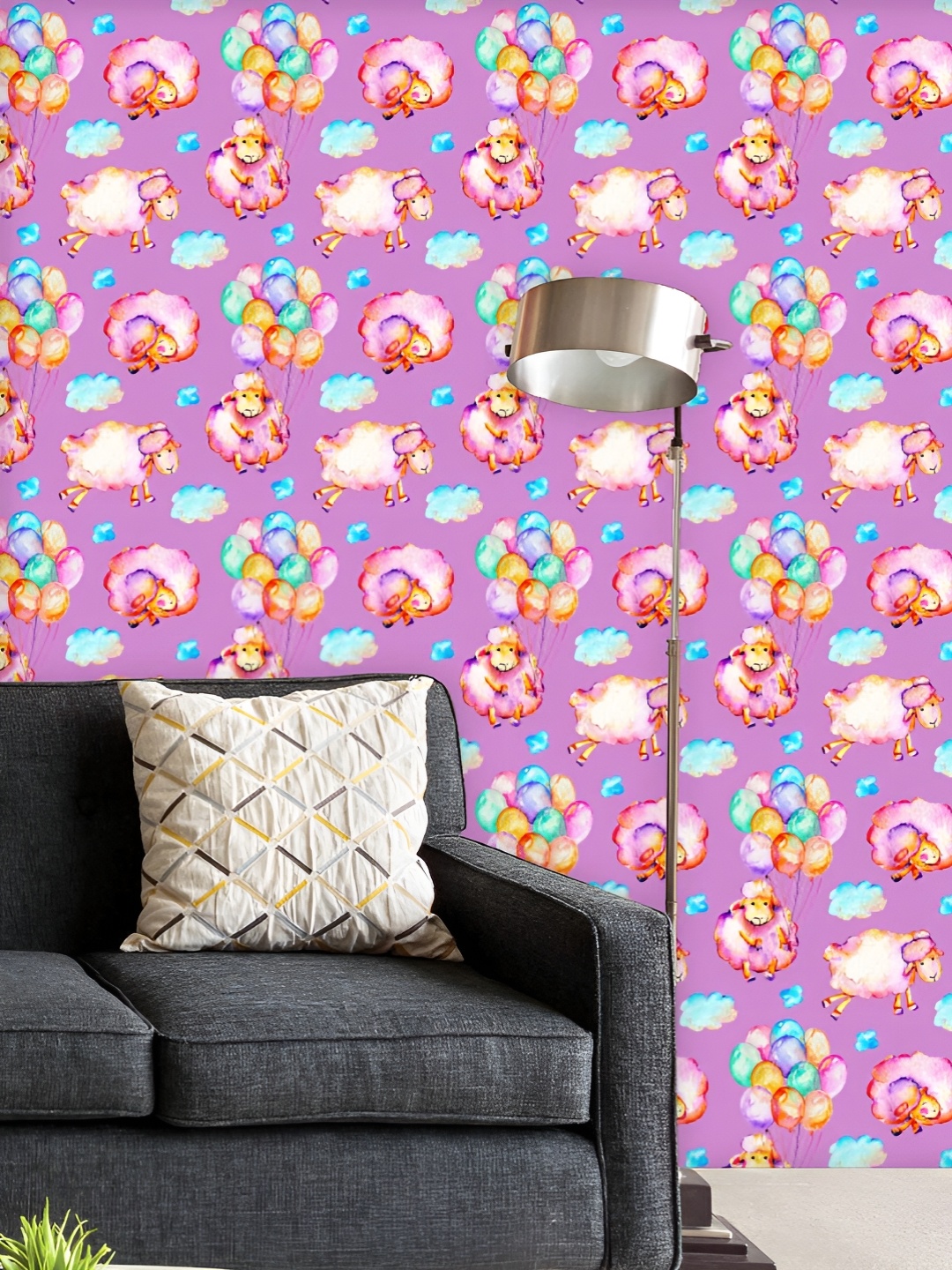 

ArtzFolio Printed UV-Resistant Anti-Bacterial Watercolor Pink Sheeps Peel & Stick Wallpaper, Multi