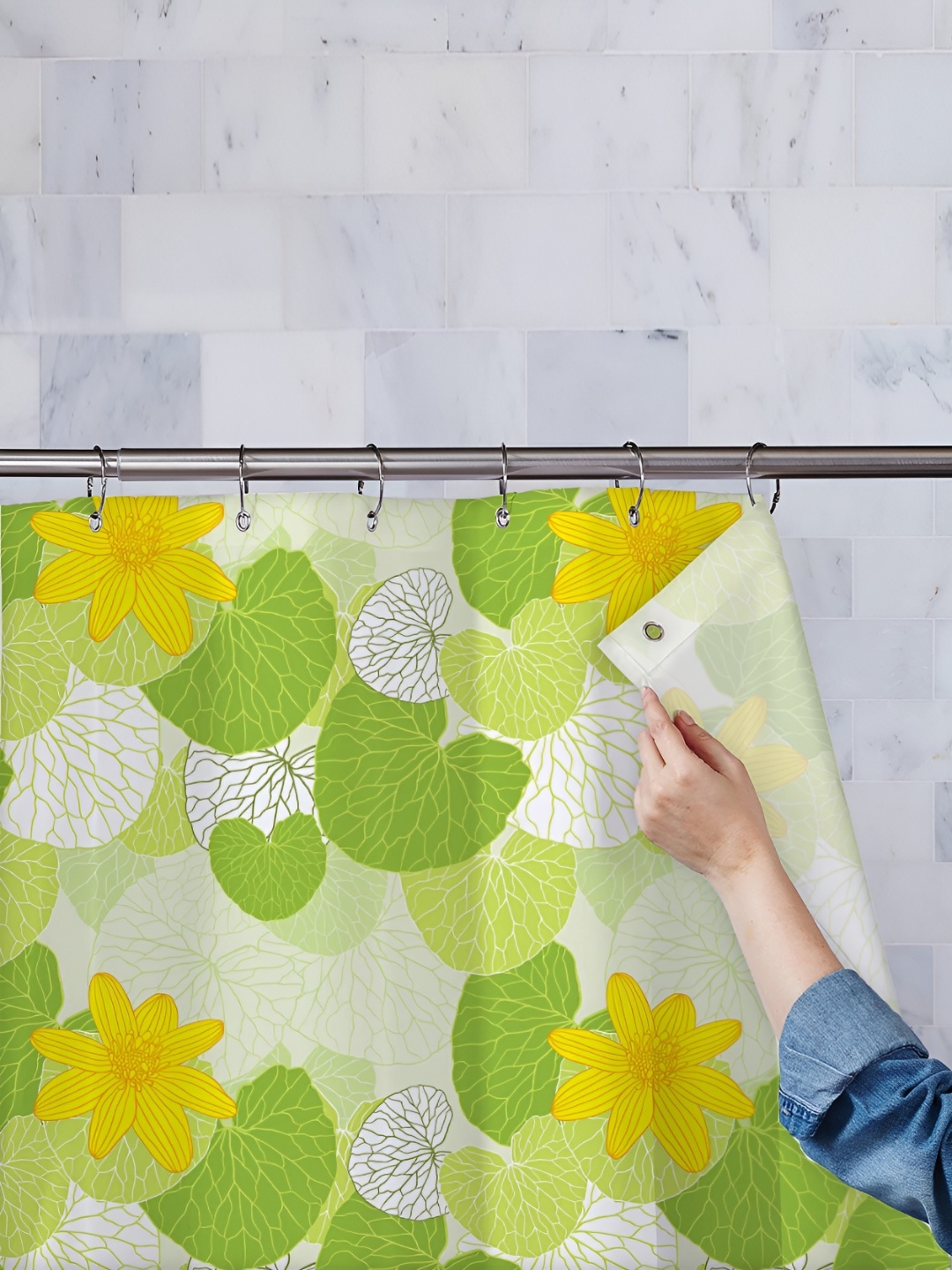 

ArtzFolio Green & Yellow Printed Waterproof Shower Curtains