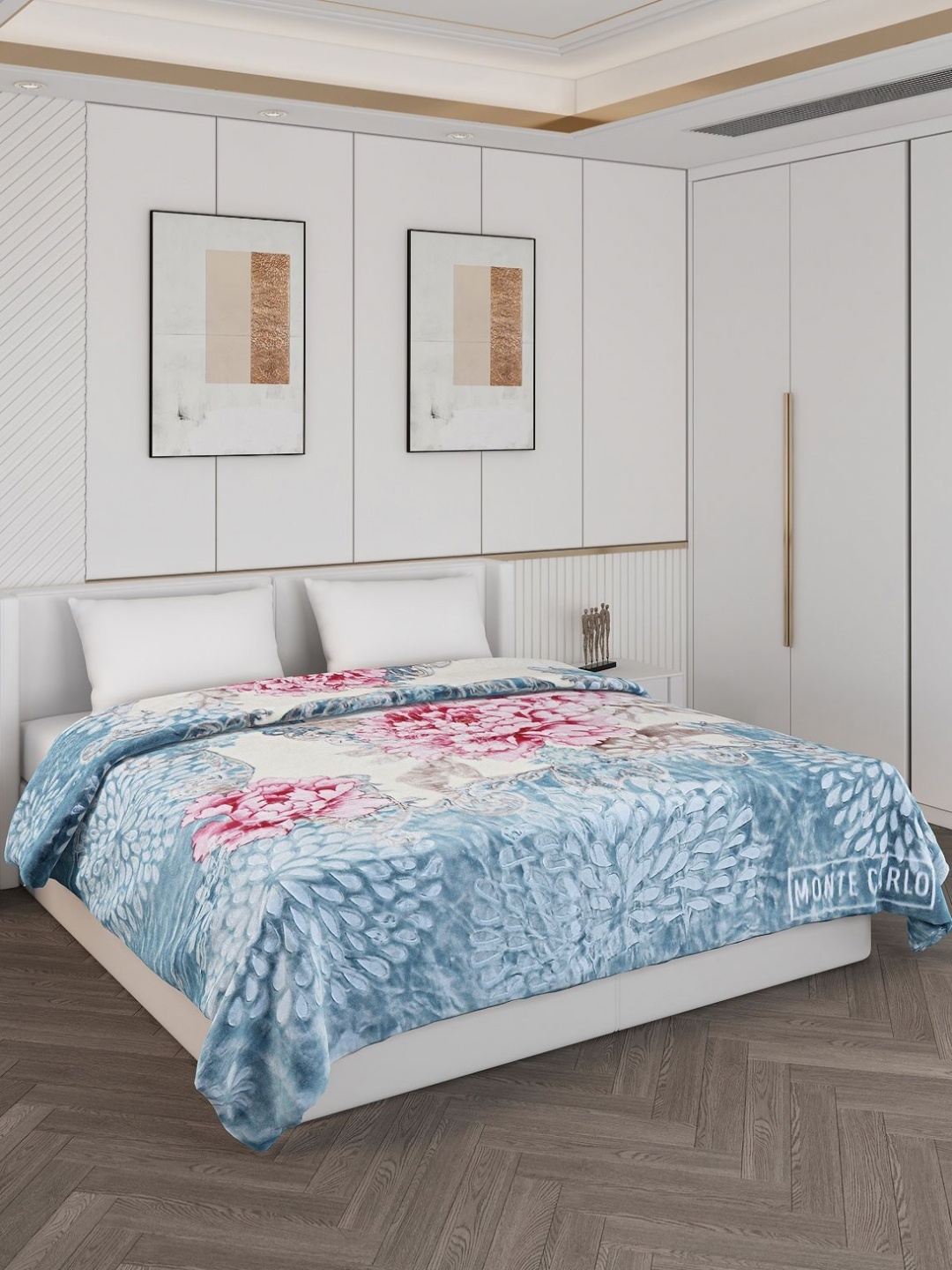 

Monte Carlo Blue & Pink 850 GSM Floral Heavy Winter Double Bed Blanket