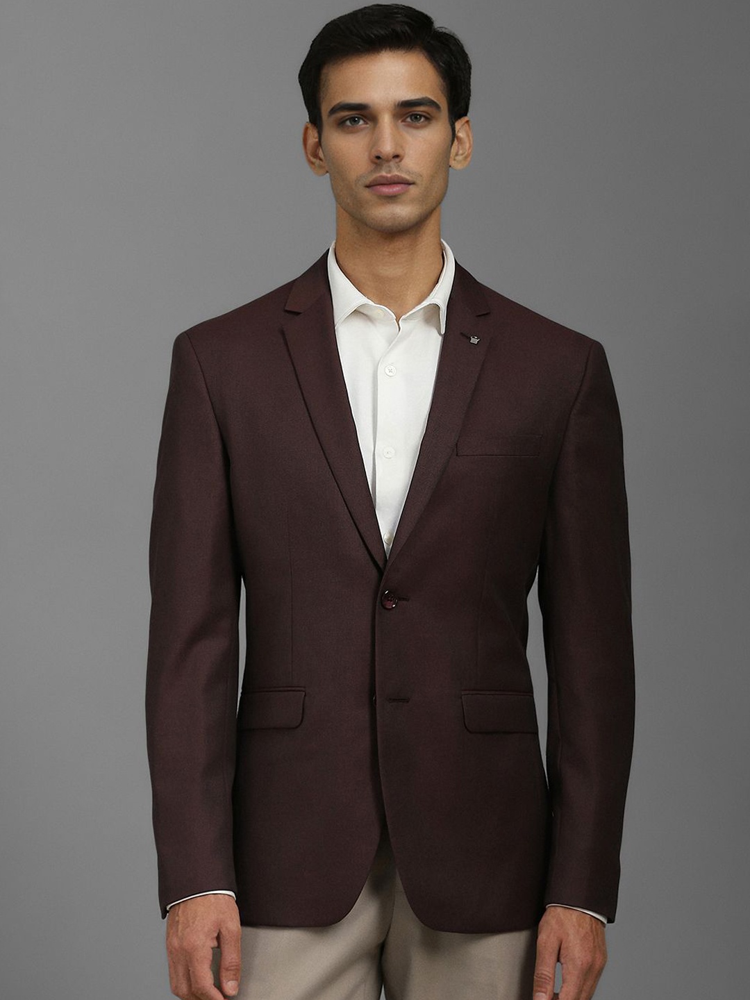 

Louis Philippe Self Design Slim Fit Single-Breasted Formal Blazer, Brown