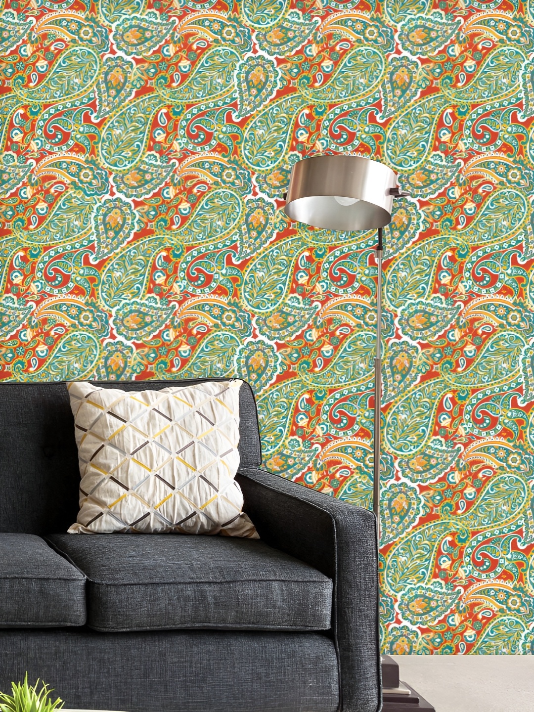 

ArtzFolio Printed UV-Resistant Anti-Bacterial Paisley Floral Damask Peel & Stick Wallpaper, Multi