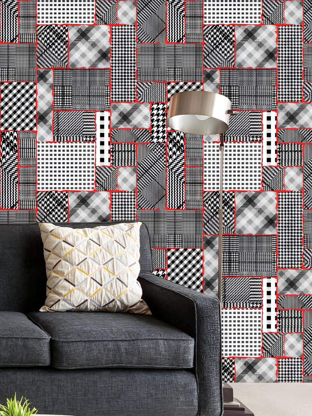 

ArtzFolio Printed UV-Resistant Anti-Bacterial Glen Plaids Patchwork Style Peel & Stick Wallpaper, Multi