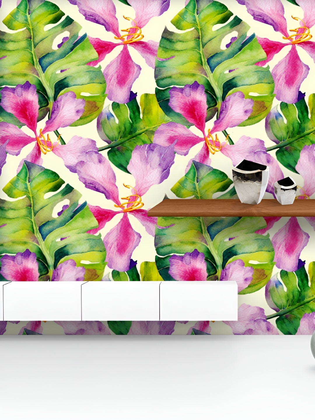 

ArtzFolio Printed UV-Resistant Anti-Bacterial Hawaiian Watercolor Hibiscus Peel & Stick Wallpaper, Multi