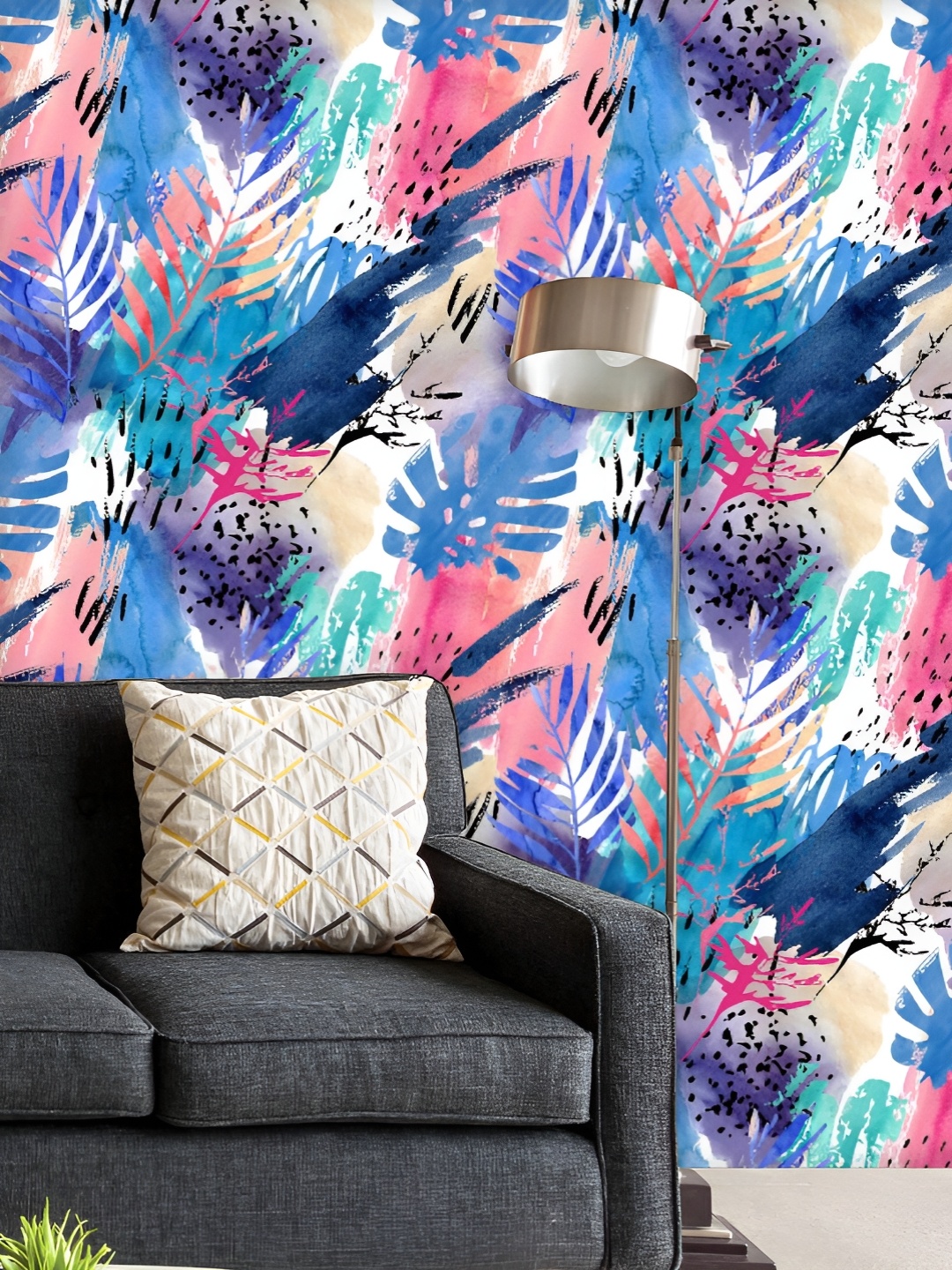 

ArtzFolio Printed UV-Resistant Anti-Bacterial Artistic Watercolor Tropical Leaves Peel & Stick Wallpaper, Multi