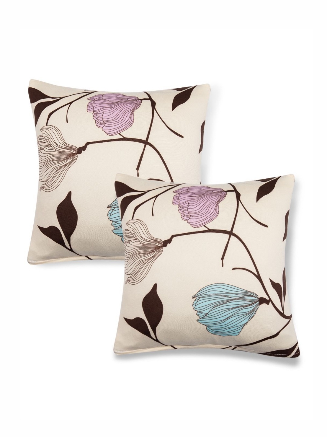 

HOKIPO Beige & Blue 2 Pieces Floral Square Stretchable Cushion Covers