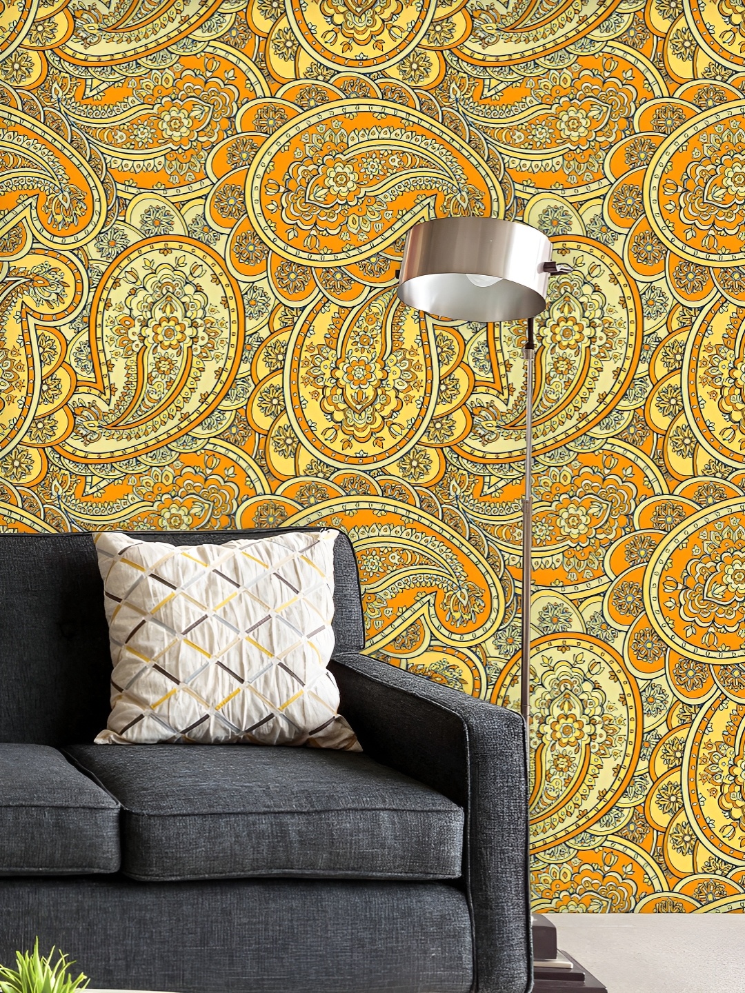 

ArtzFolio Printed UV-Resistant Anti-Bacterial Yellow Vintage Paisley Peel & Stick Wallpaper, Multi