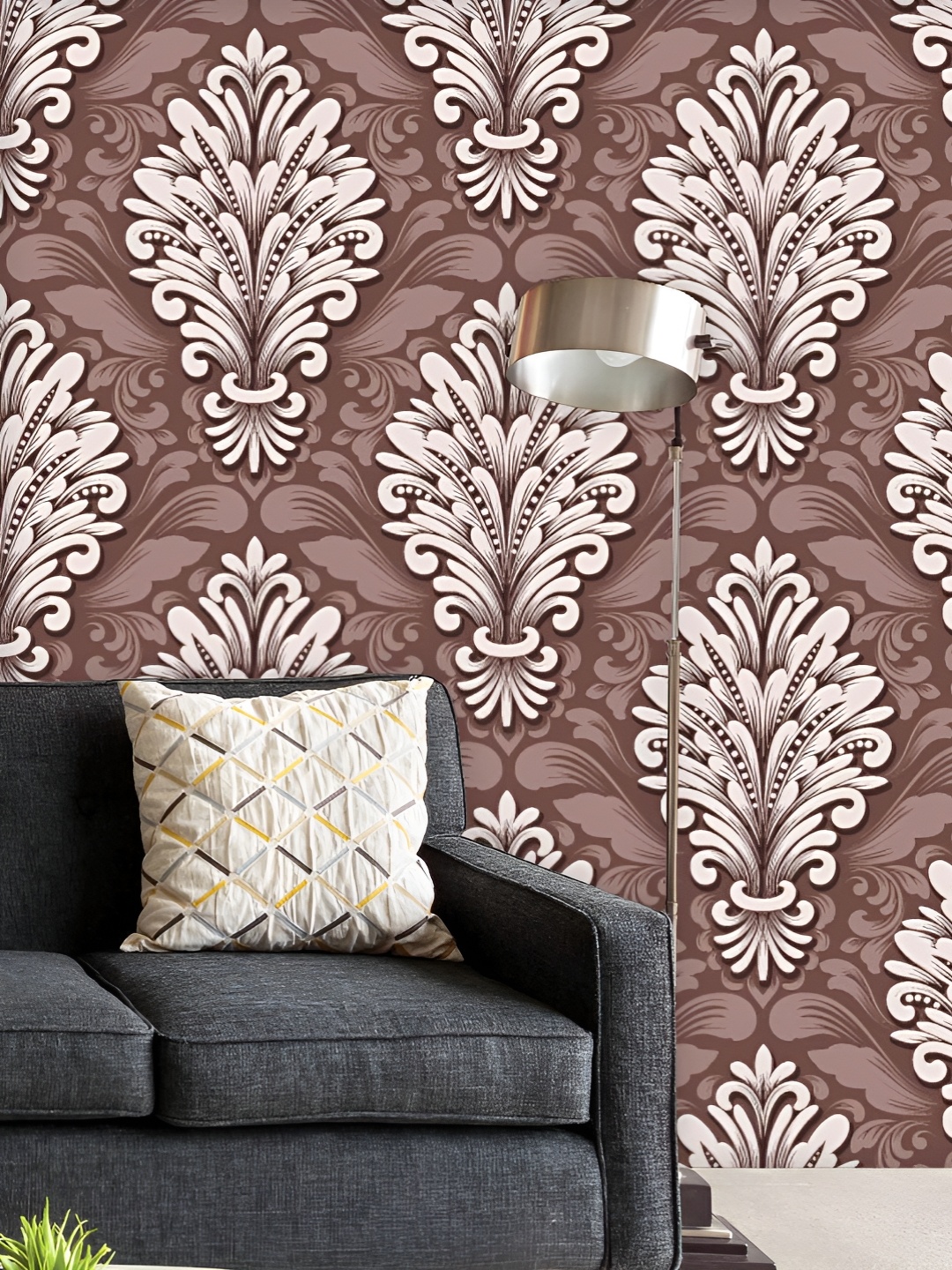 

ArtzFolio Printed UV-Resistant Anti-Bacterial D Damask Pattern Peel & Stick Wallpaper, Multi