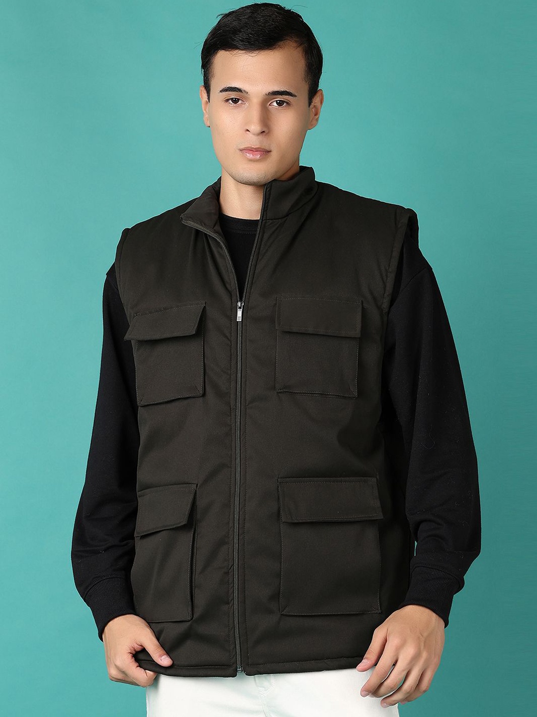 

V-Mart Men Bomber with Patchwork Jacket, Olive