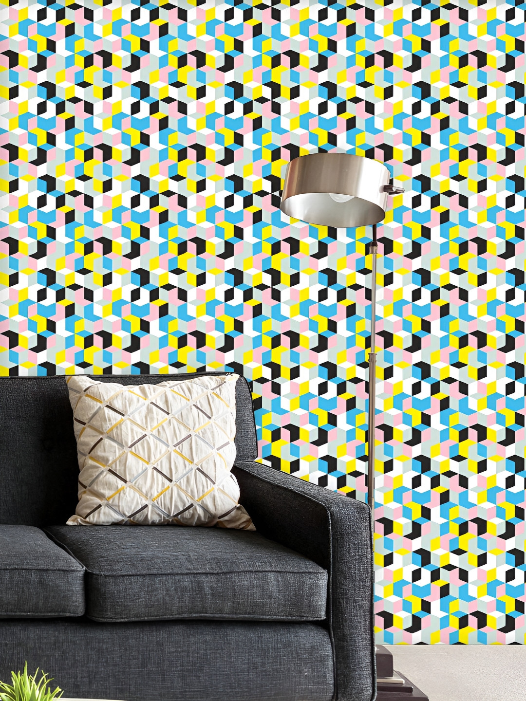

ArtzFolio Printed UV-Resistant Anti-Bacterial 3D Geometric Cubes Peel & Stick Wallpaper, Multi