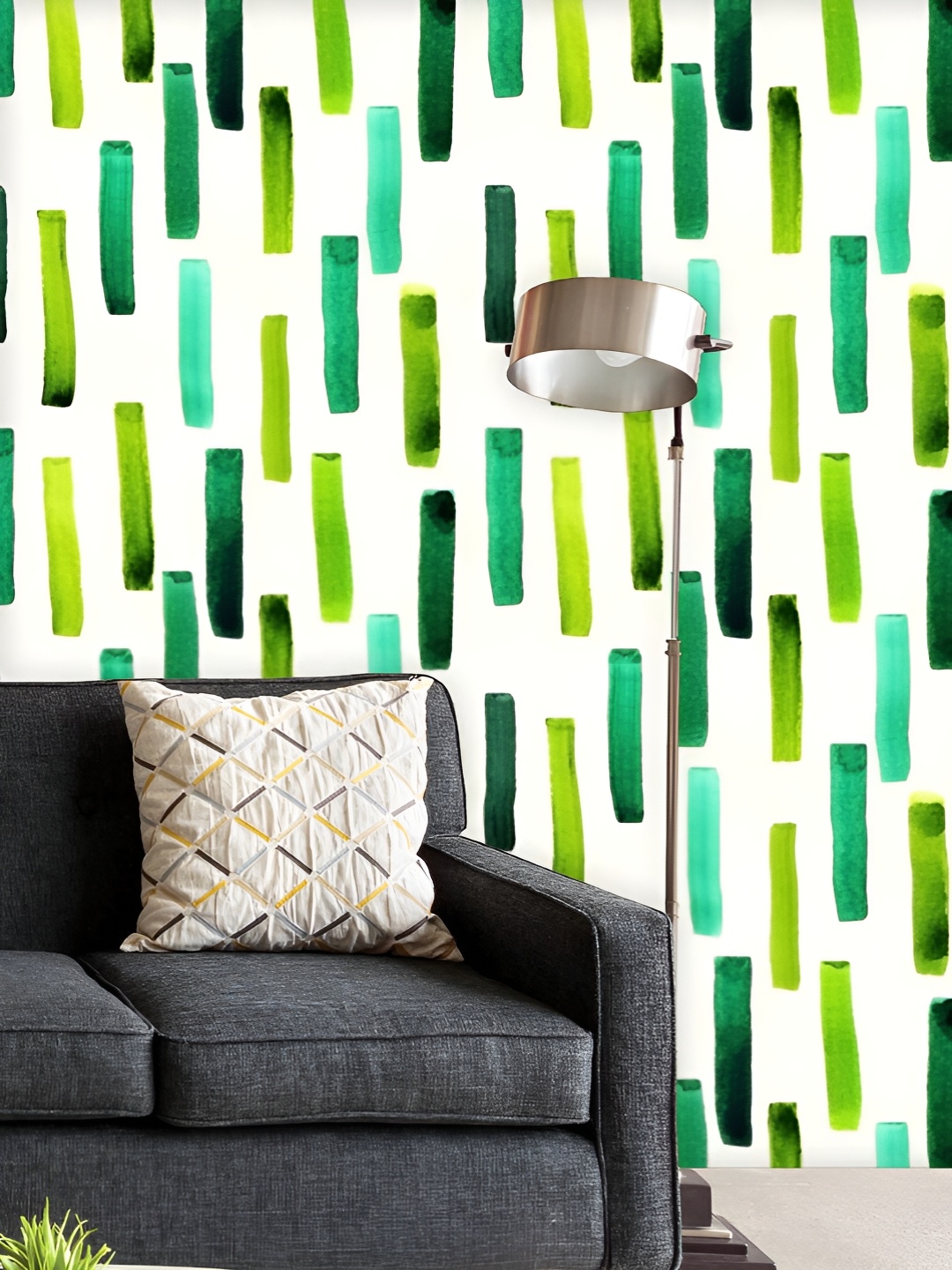 

ArtzFolio Printed UV-Resistant Anti-Bacterial Green Watercolor Lines Peel & Stick Wallpaper, Multi