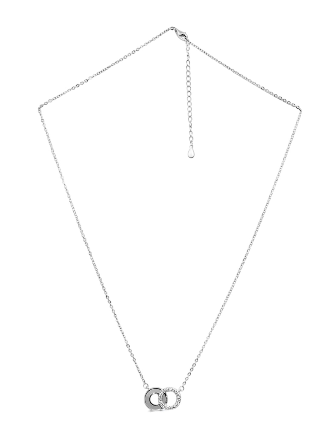 

925 SILLER 925 Pure Silver Zircon Studded Double Charm Pendant With Chain