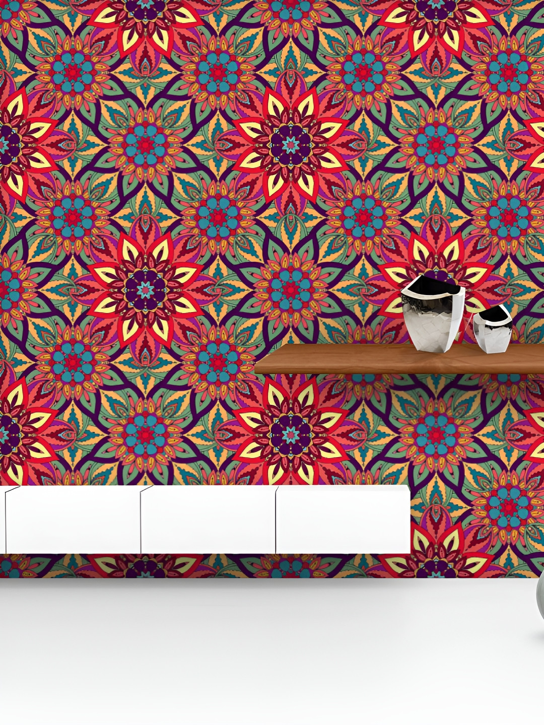 

ArtzFolio Printed UV-Resistant Anti-Bacterial Indian Ornate Flowers Peel & Stick Wallpaper, Multi
