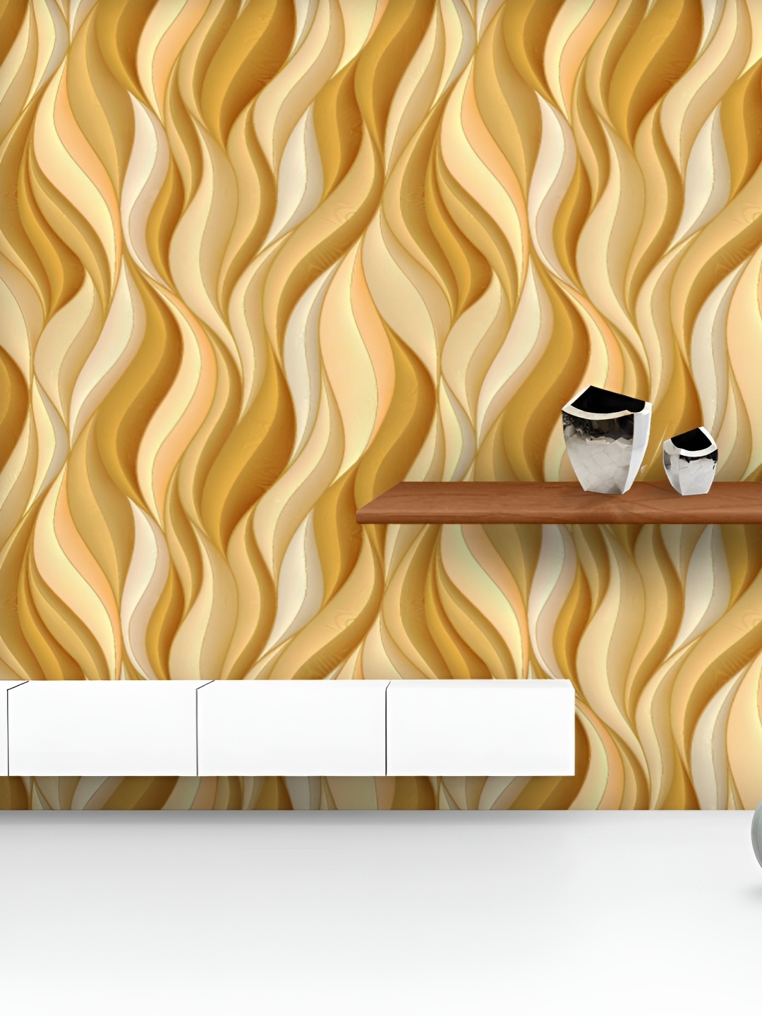 

ArtzFolio Printed UV-Resistant Anti-Bacterial Abstract Gold & White Waves Peel & Stick Wallpaper, Multi