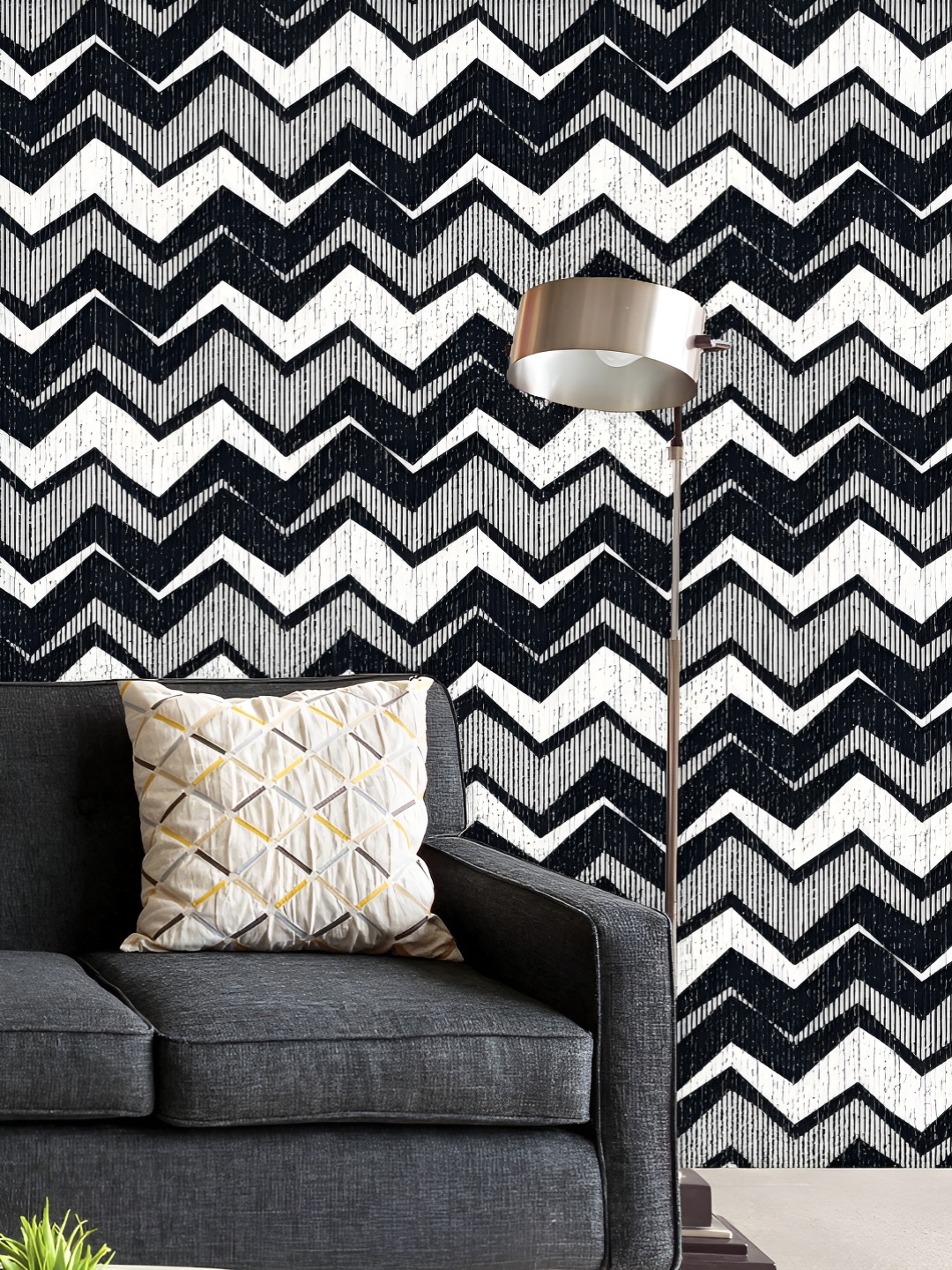 

ArtzFolio Printed UV-Resistant Anti-Bacterial Monochrome Zigzag Peel & Stick Wallpaper, Multi