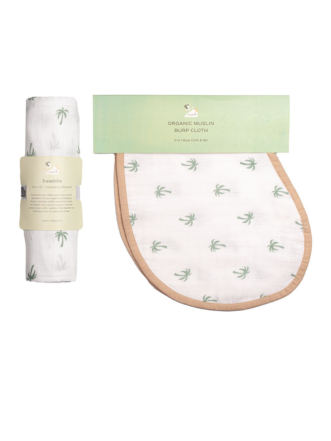 

Masilo Kids Swaddle & Burp Cloth Bib - Palm Paradise, Green