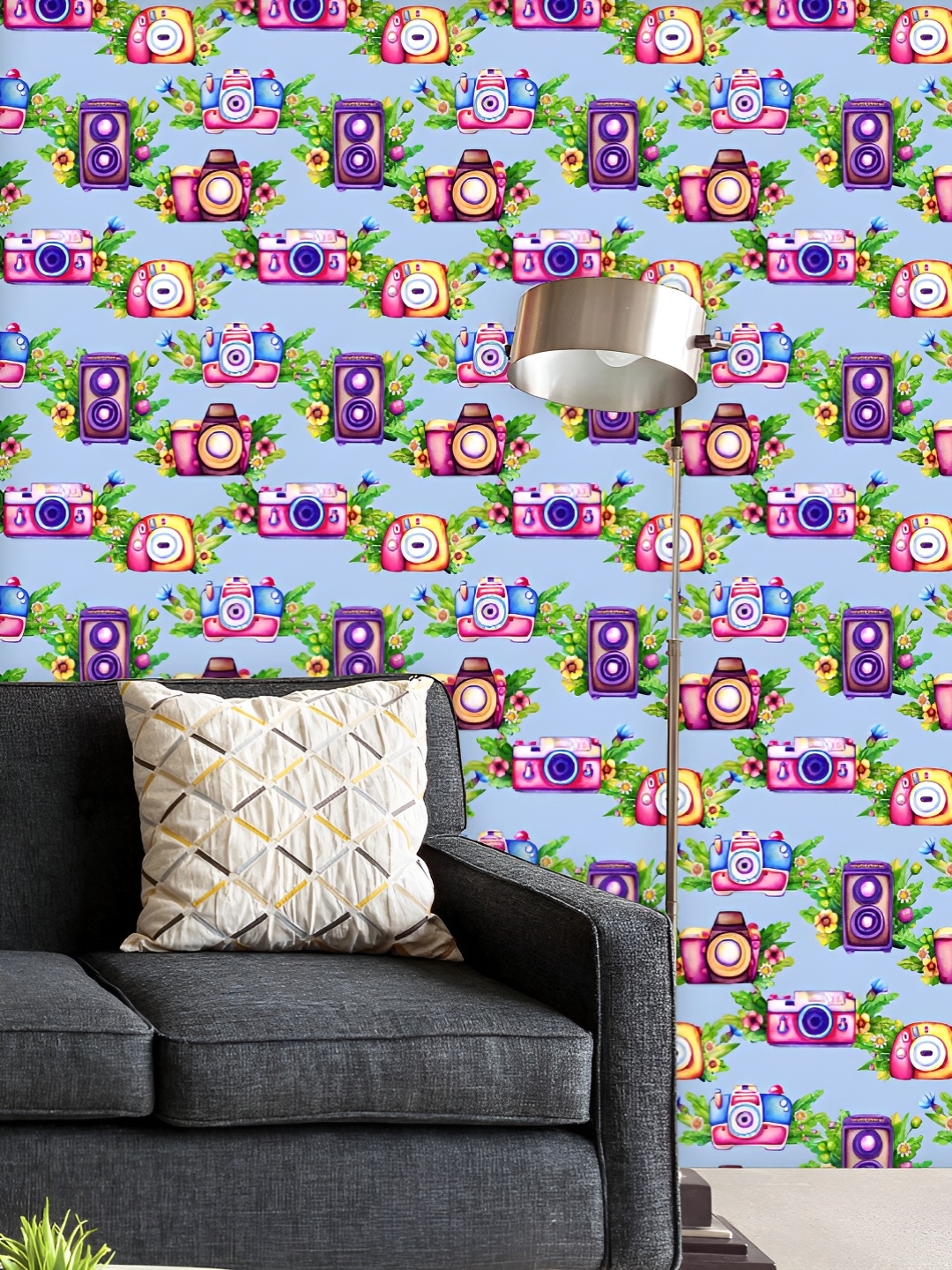 

ArtzFolio Printed UV-Resistant Anti-Bacterial Watercolor Photo Cameras Peel & Stick Wallpaper, Multi