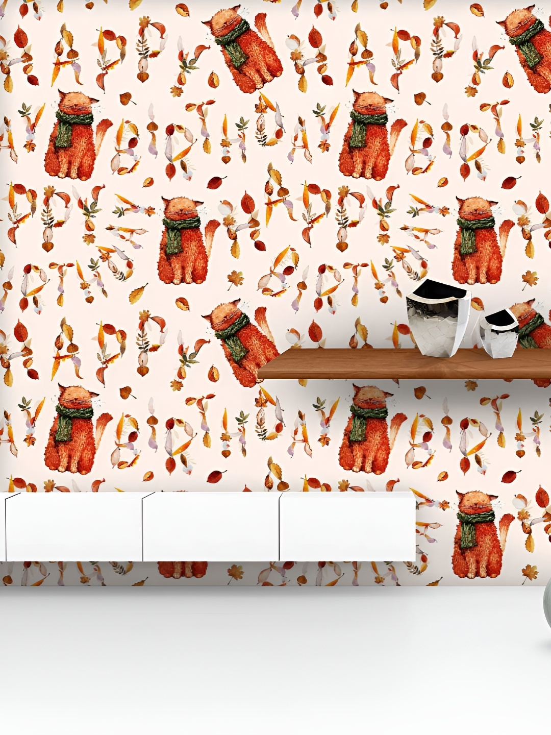 

ArtzFolio Printed UV-Resistant Anti-Bacterial Happy Birthday With Ginger Cat Peel & Stick Wallpaper, Multi