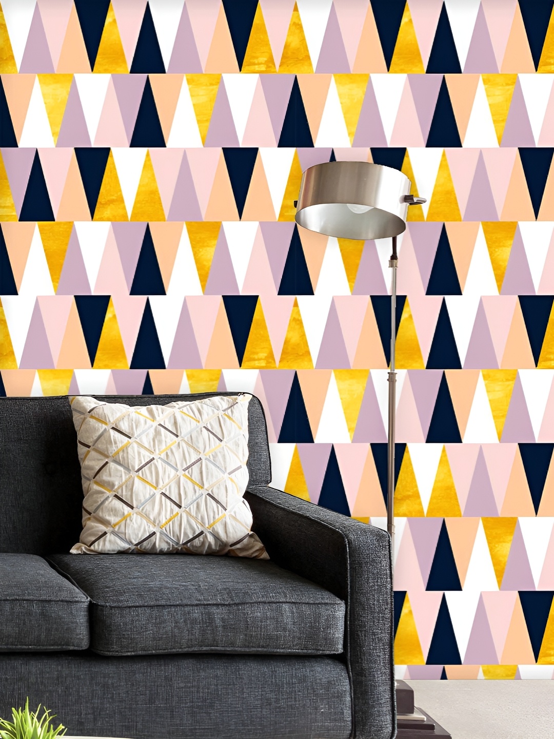 

ArtzFolio Printed UV-Resistant Anti-Bacterial Colorful Triangles Peel & Stick Wallpaper, Multi