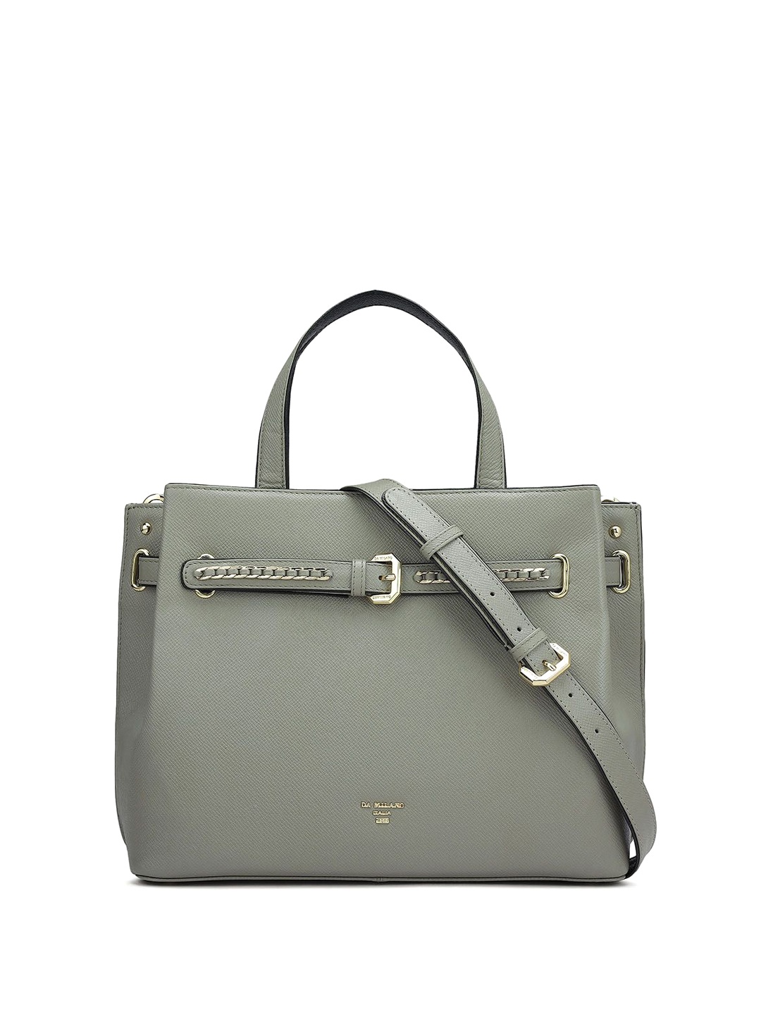 

Da Milano Textured Leather Structured Satchel with Cut Work, Grey