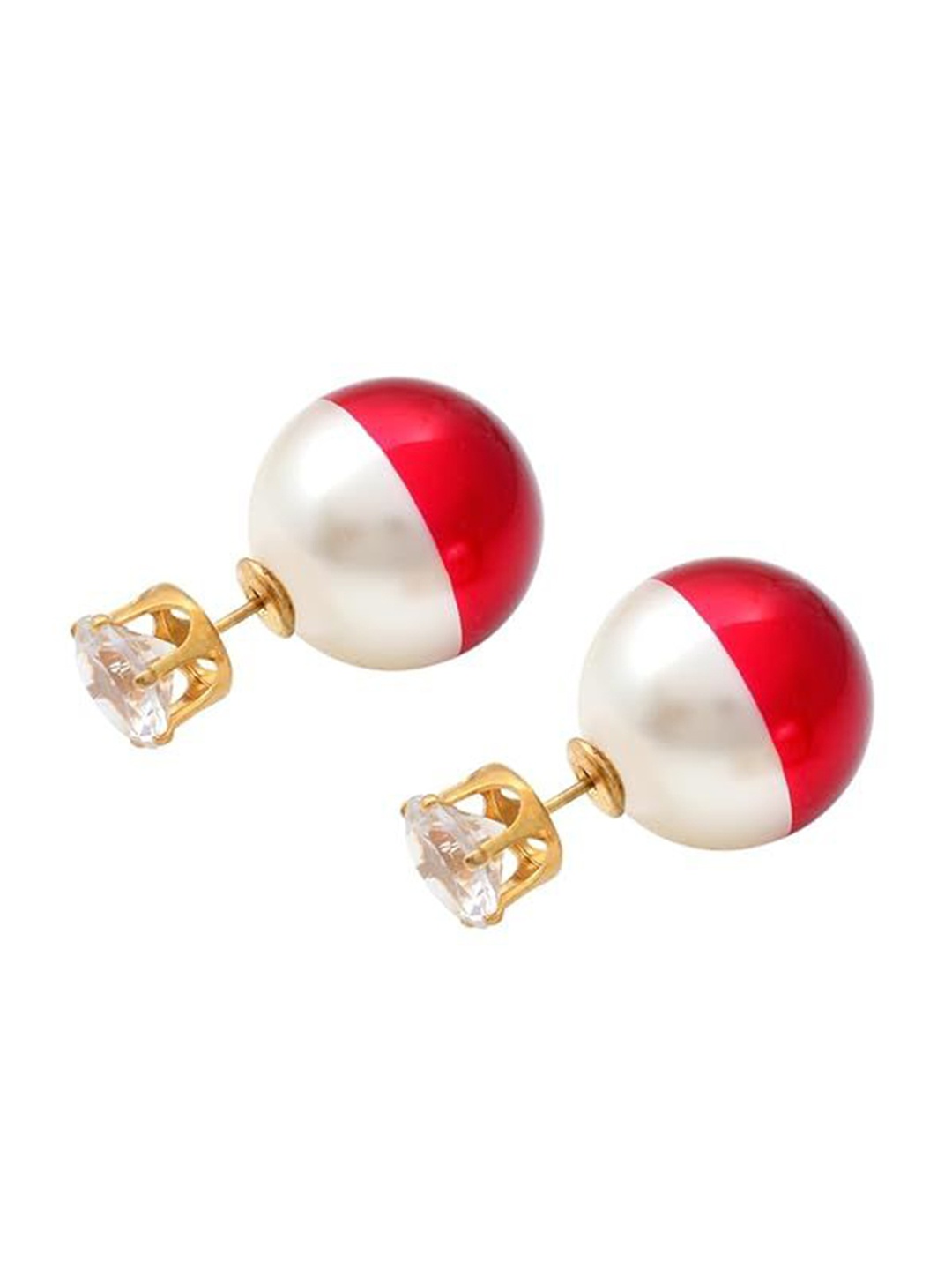 

MEMOIR Brass-Plated Contemporary Cubic Zirconia Double Sided Studs, Red