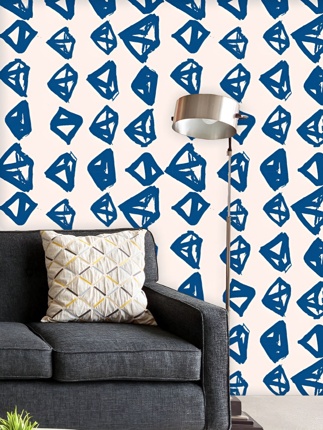 

ArtzFolio Printed UV-Resistant Anti-Bacterial Indigo Minimal Triangle Peel & Stick Wallpaper, Multi