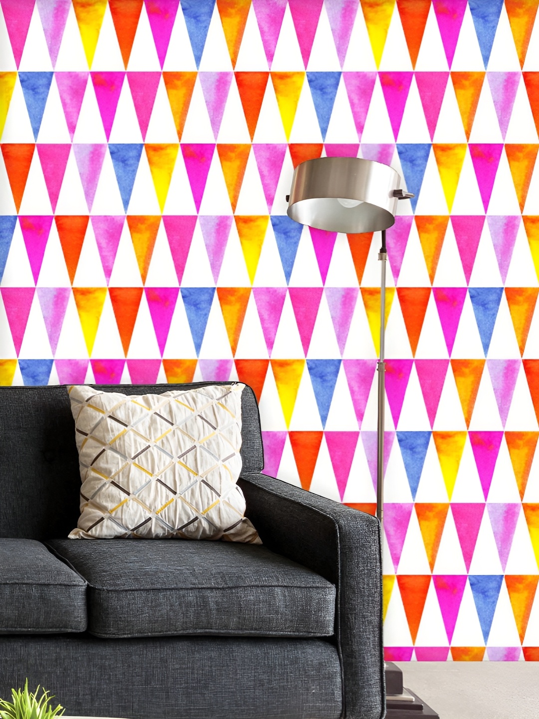 

ArtzFolio Printed UV-Resistant Anti-Bacterial Triangular Design Peel & Stick Wallpaper, Multi