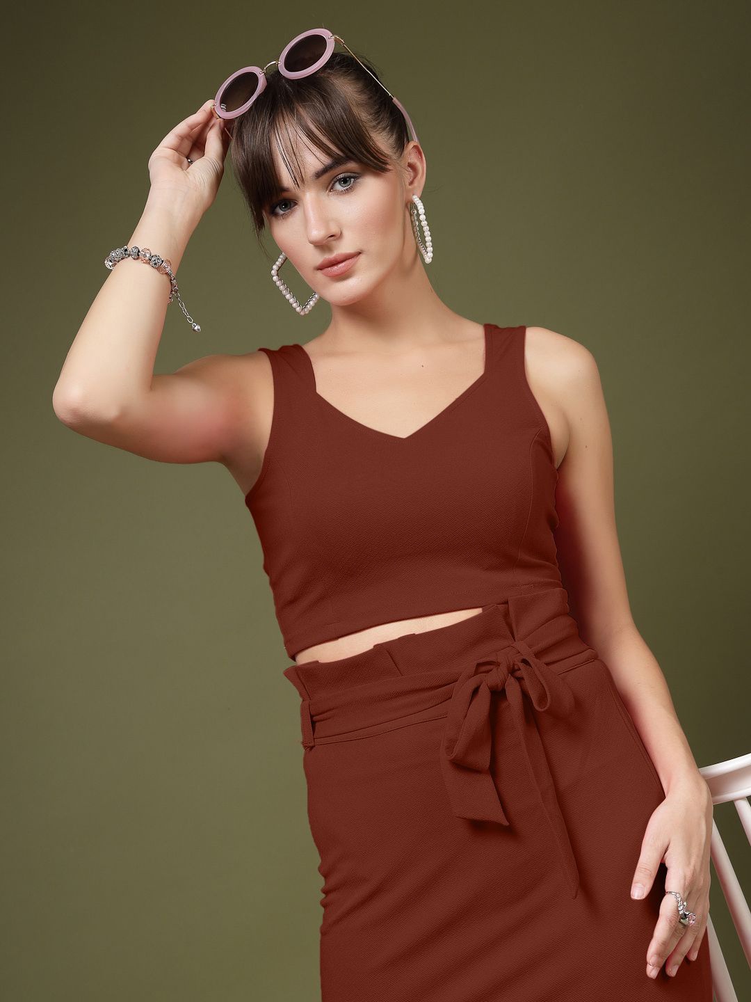 

Oomph! Women Sweetheart Neck Sleeveless Crop Top, Brown