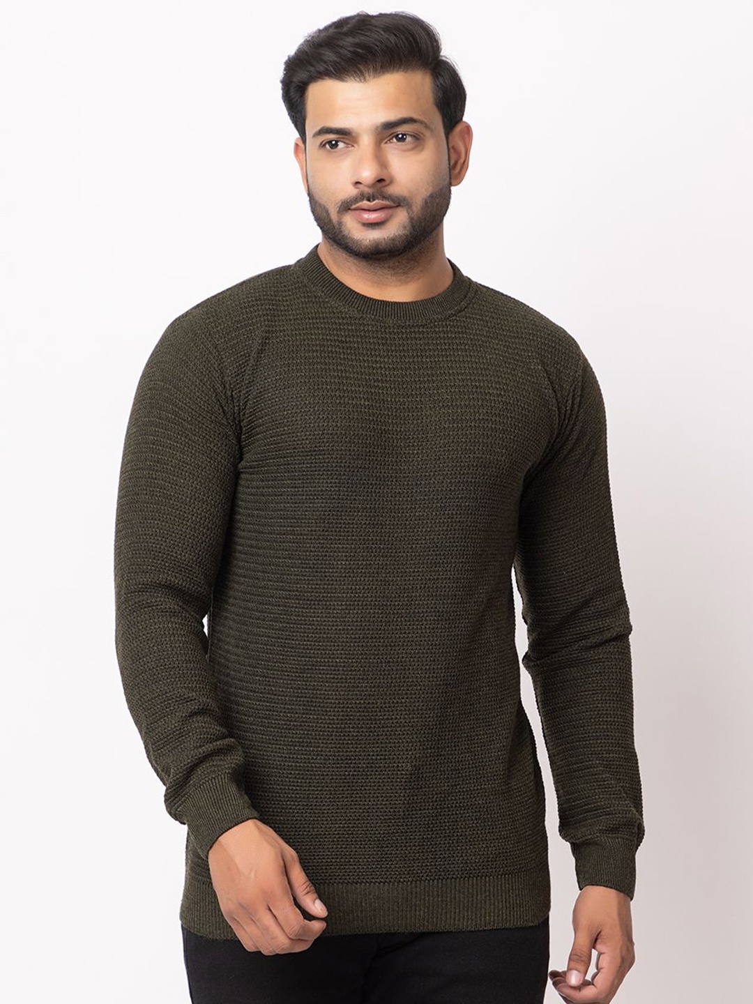 

LO G LO Men Round Neck Long Sleeves Pullover Sweaters, Olive