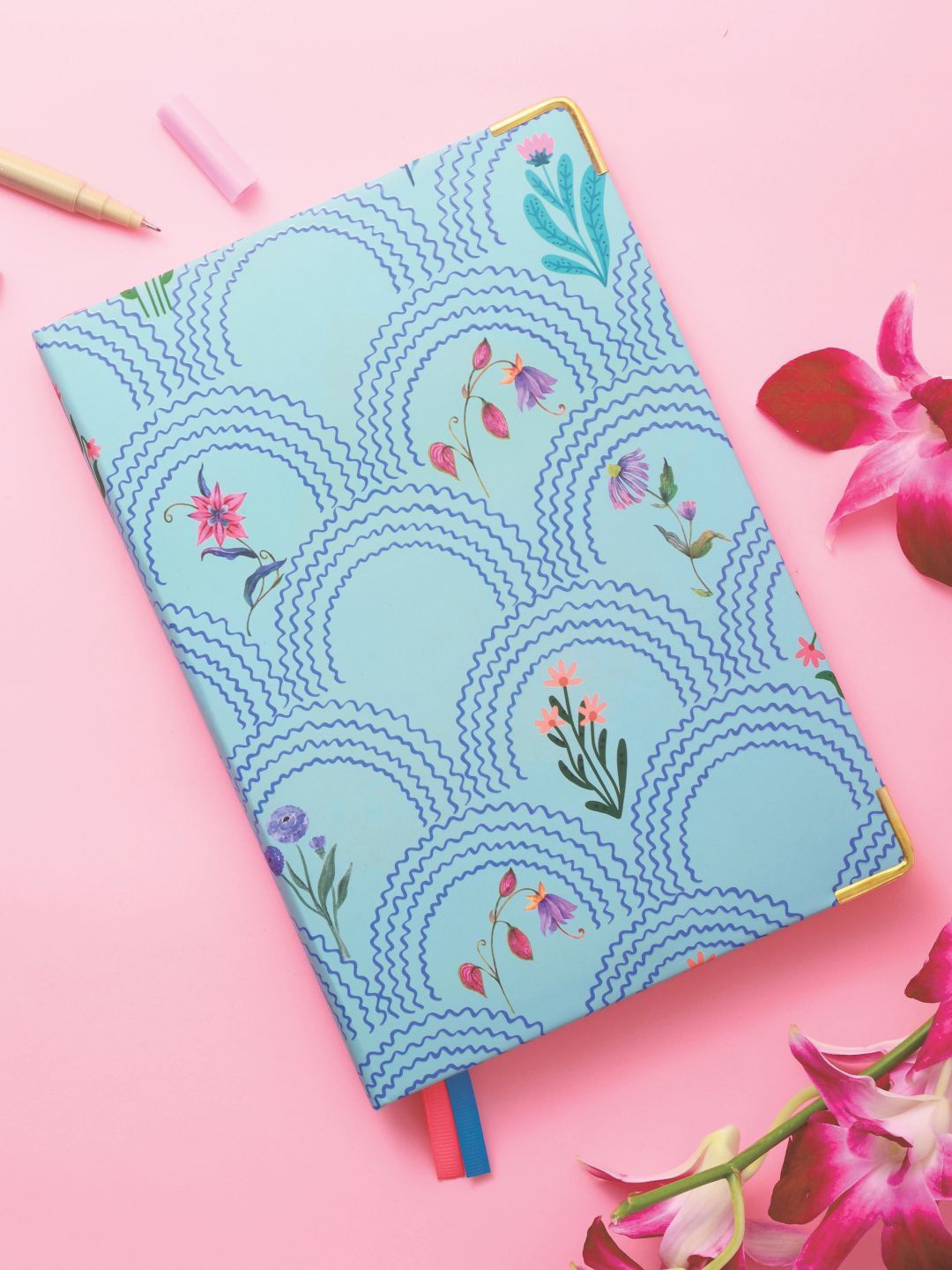 

Doodle Arched Elegance Self Design A5 Notebook with Metal Corner, Blue