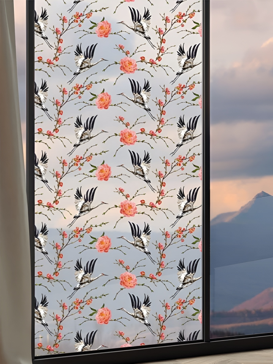 

CVANU Peach-Colored & Black Floral Printed Window Wall Sticker