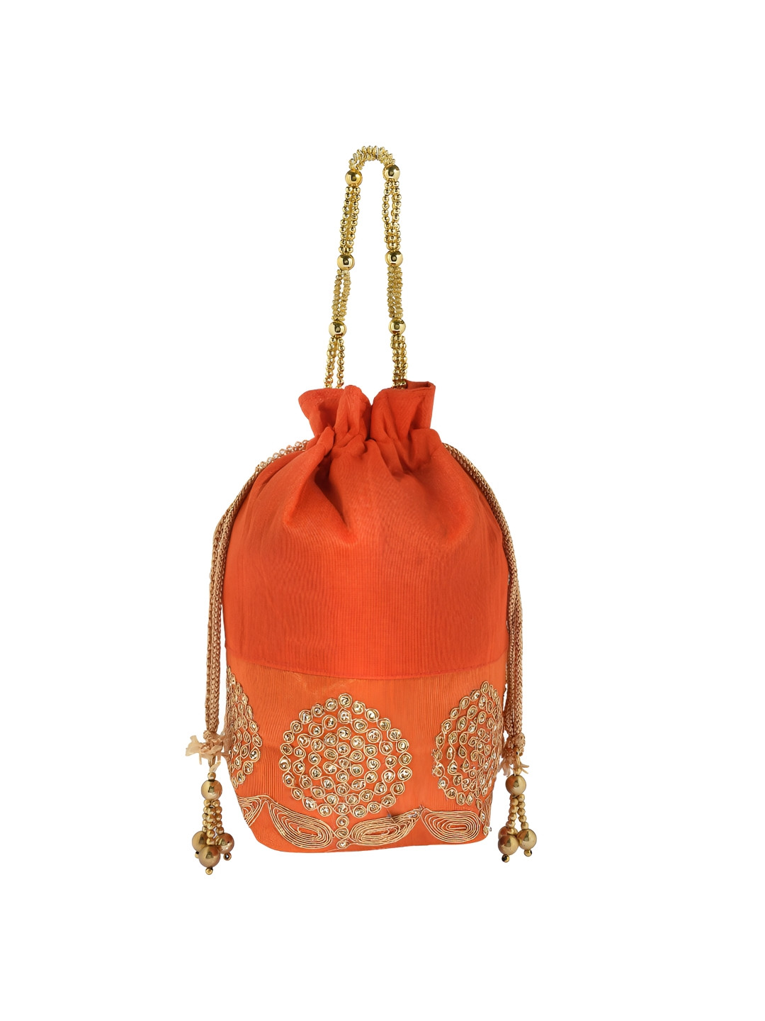 

MEMOIR Cotton Sequinned Work Potli Clutch, Orange