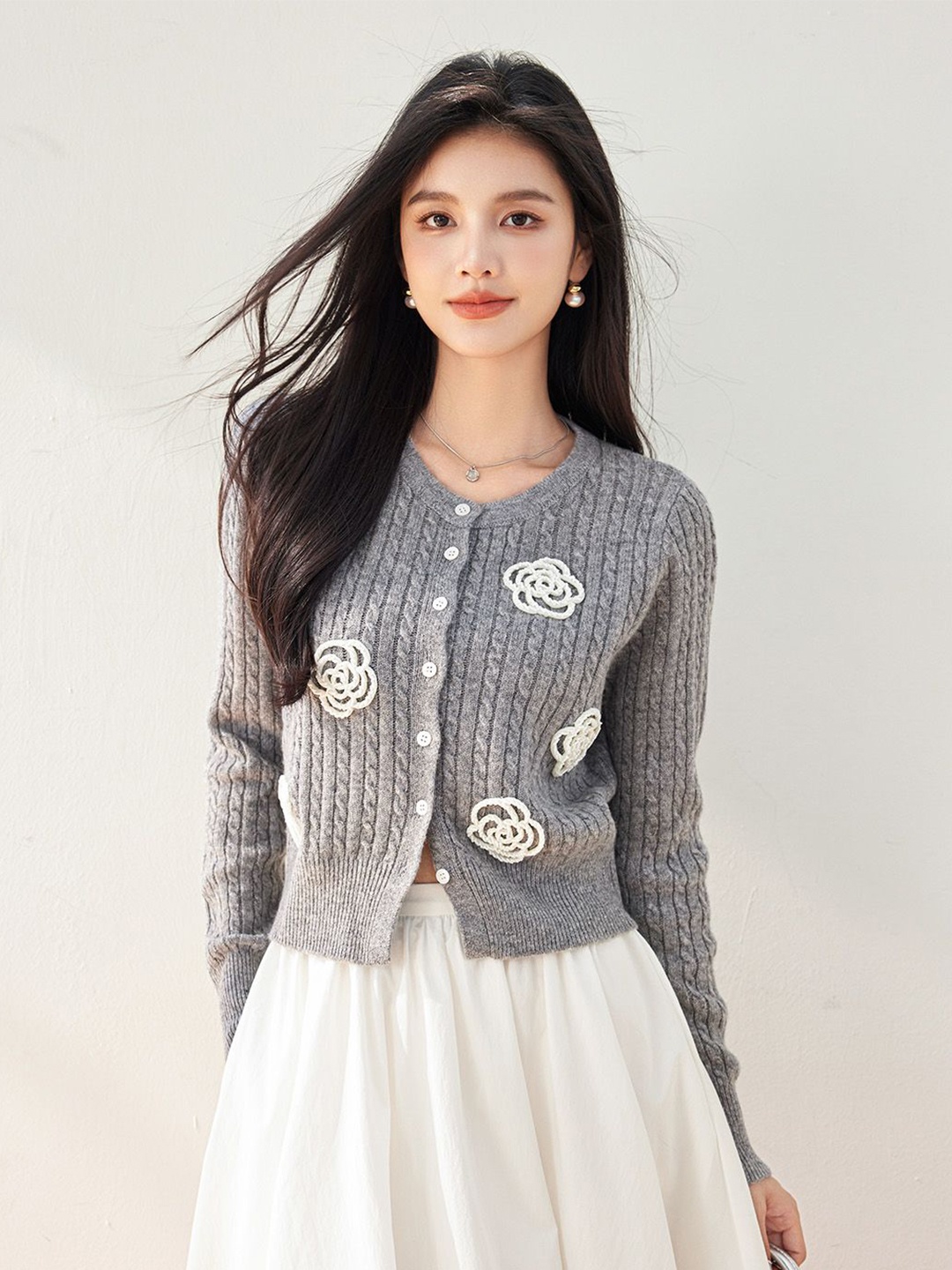 

JC Collection Women Floral Cardigan, Grey