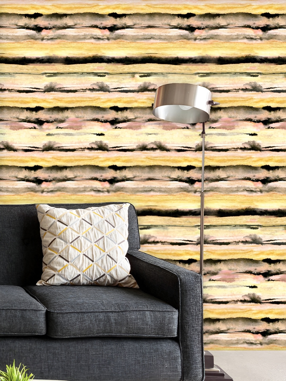 

ArtzFolio Printed UV-Resistant Anti-Bacterial Abstract Pink Golden Stripes Peel & Stick Wallpaper, Multi