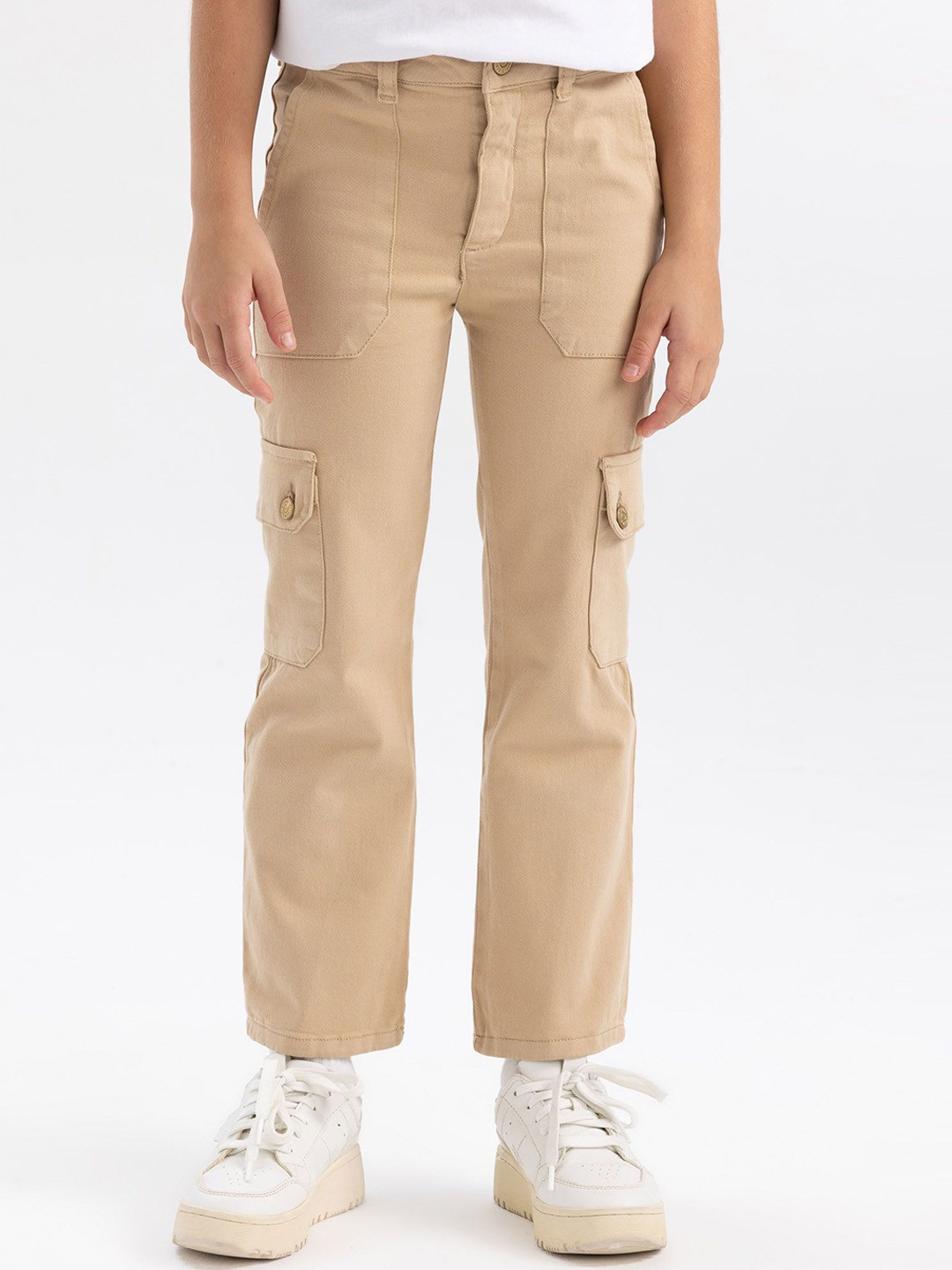

DeFacto Girls Mid-Rise Cargos Trousers, Na