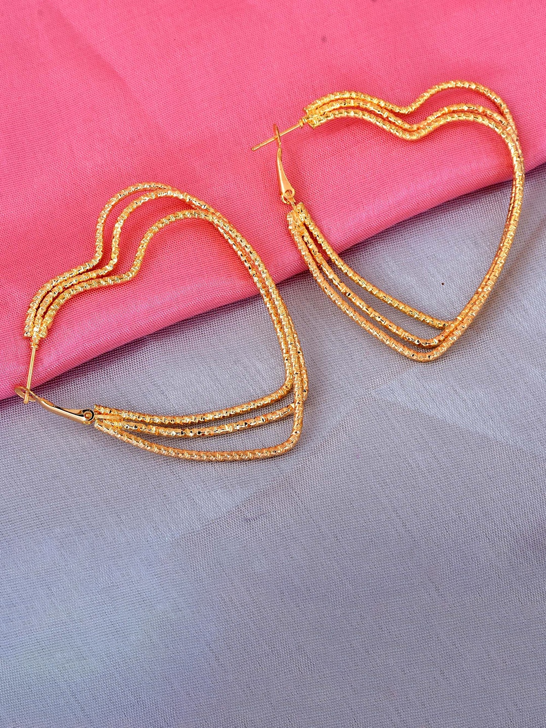 

MEMOIR Gold-Plated Three Layers Heart Shaped Drop Earrings