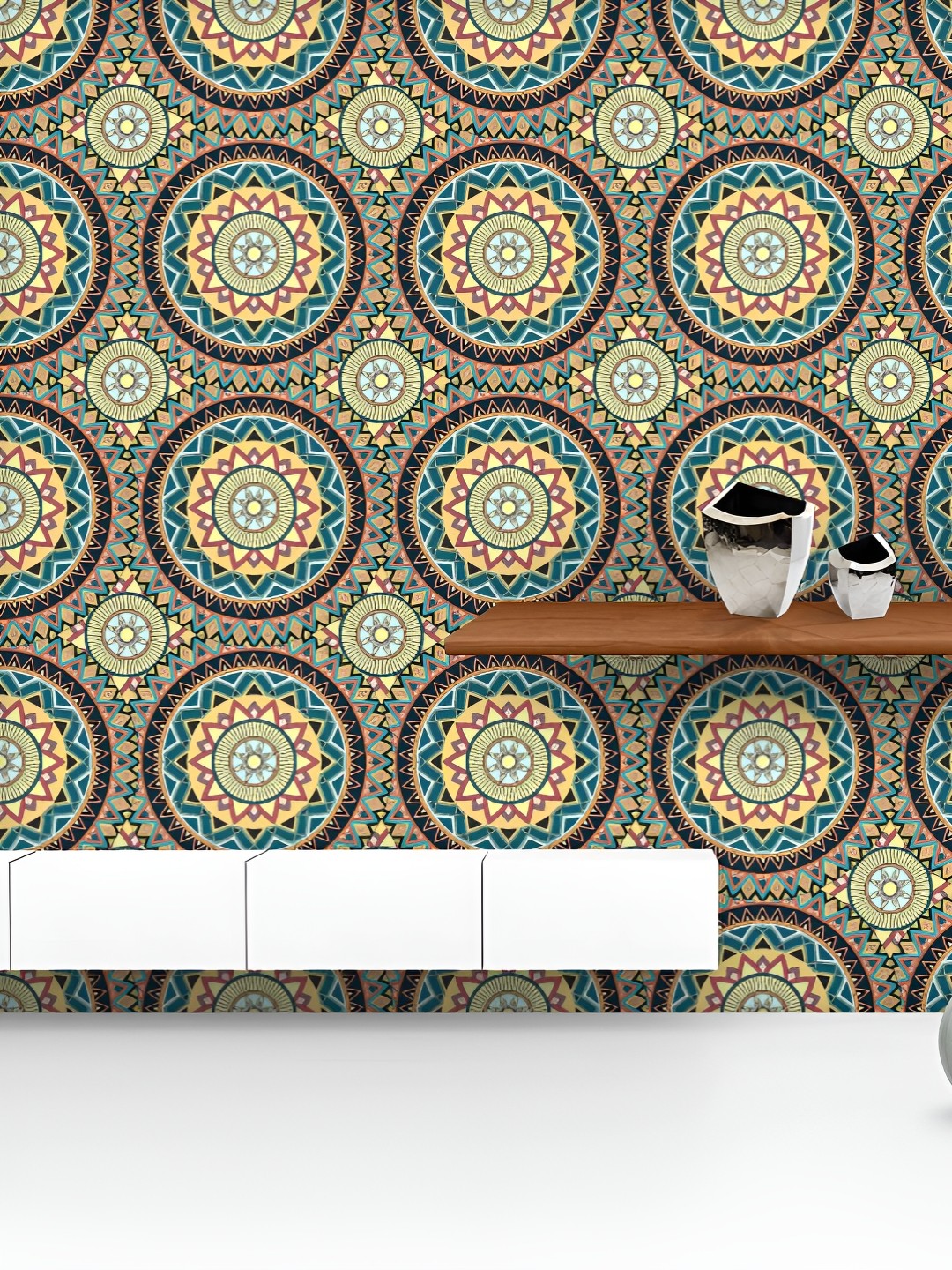 

ArtzFolio Printed UV-Resistant Anti-Bacterial Indian Ornate Flowers Peel & Stick Wallpaper, Multi