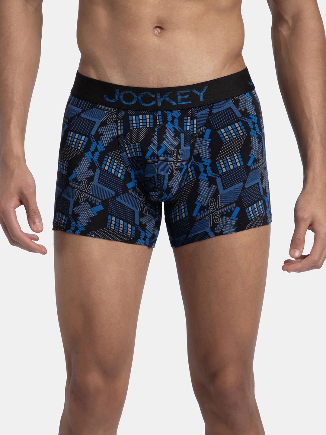 

Jockey Men Super Combed Cotton Stretch Printed Trunk with Ultrasoft Waistband - FP23, Black