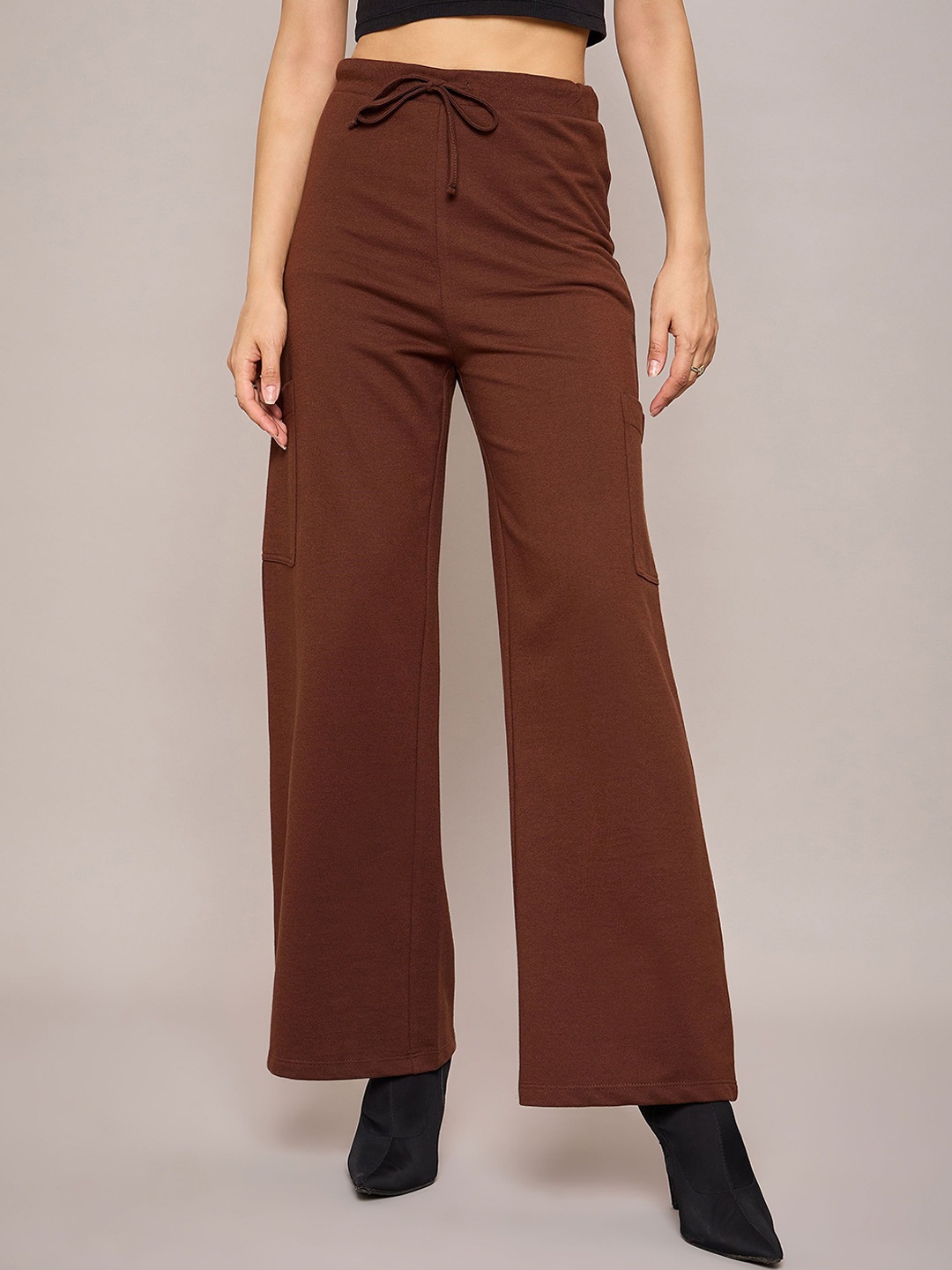 

SASSAFRAS BASICS Women Wide Leg Track Pants, Brown