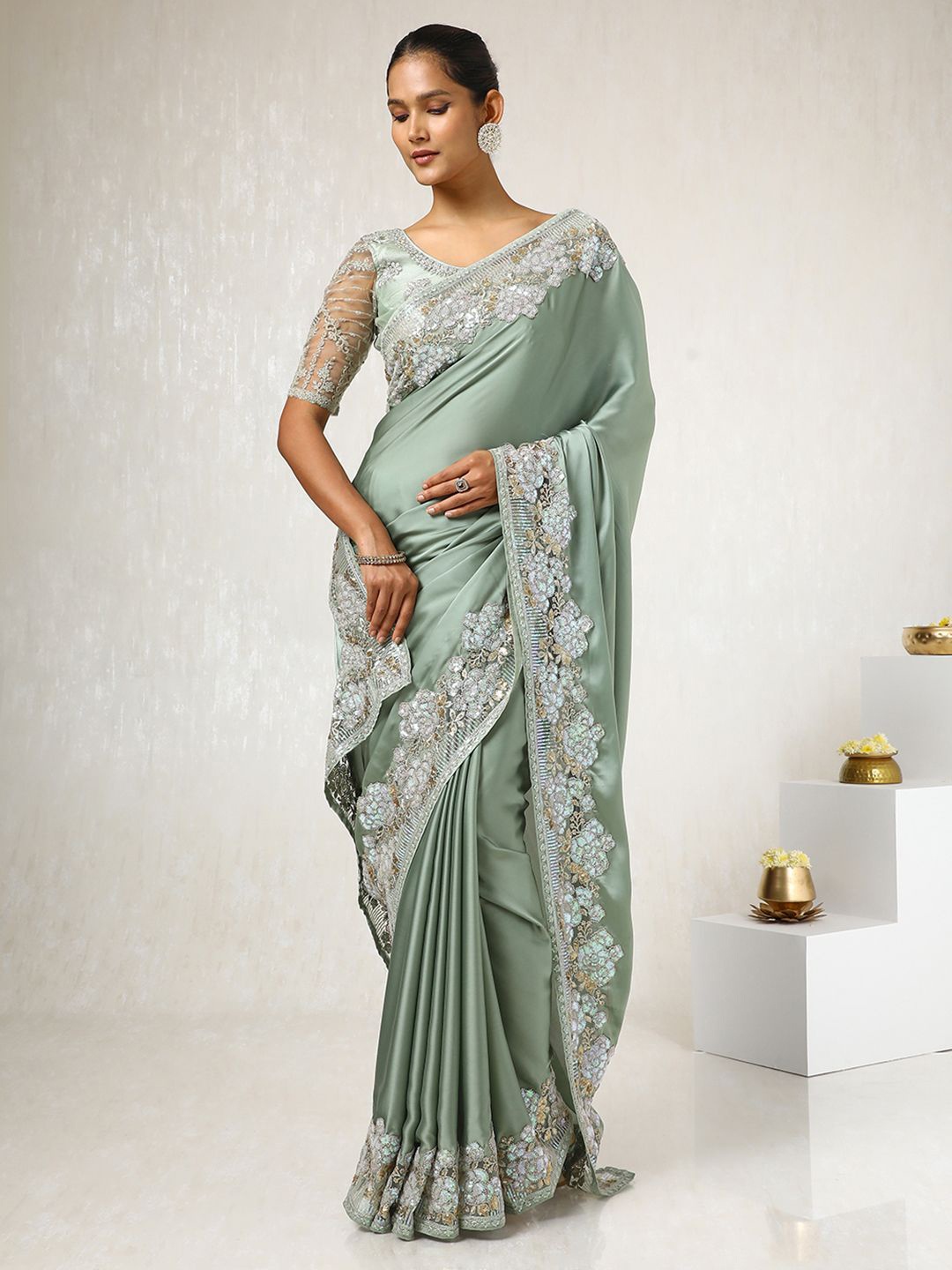 

Soch Embellished Sequinned Pure Crepe Saree, Green