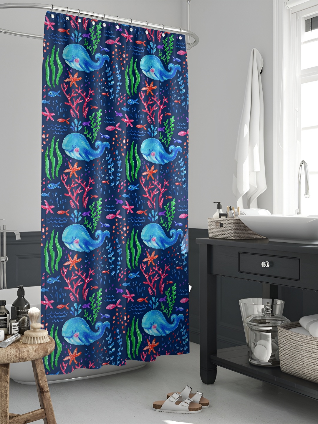 

ArtzFolio Blue & Green Printed Waterproof Shower Curtain