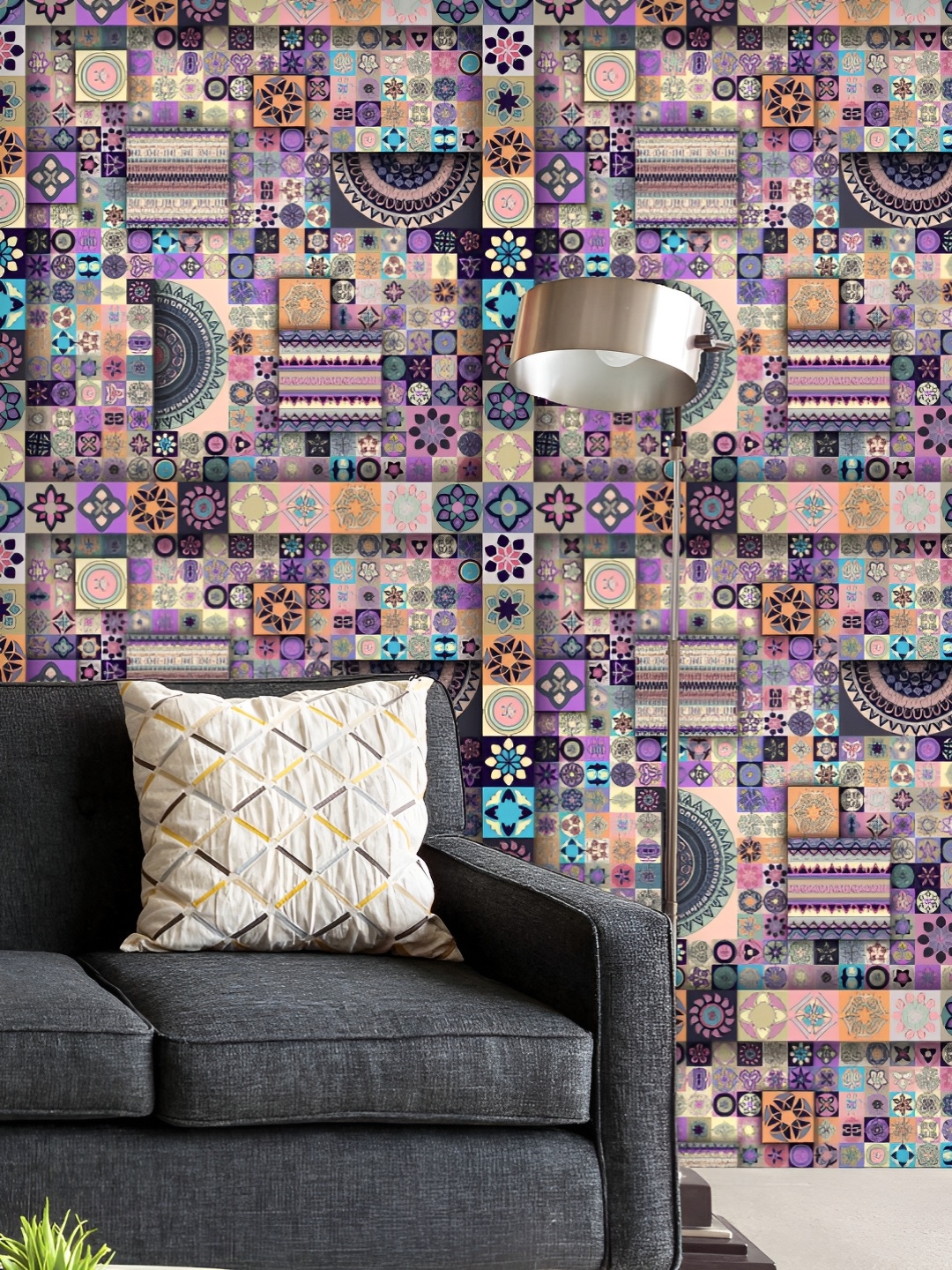 

ArtzFolio Printed UV-Resistant Anti-Bacterial Vintage Floral Mandala Peel & Stick Wallpaper, Purple